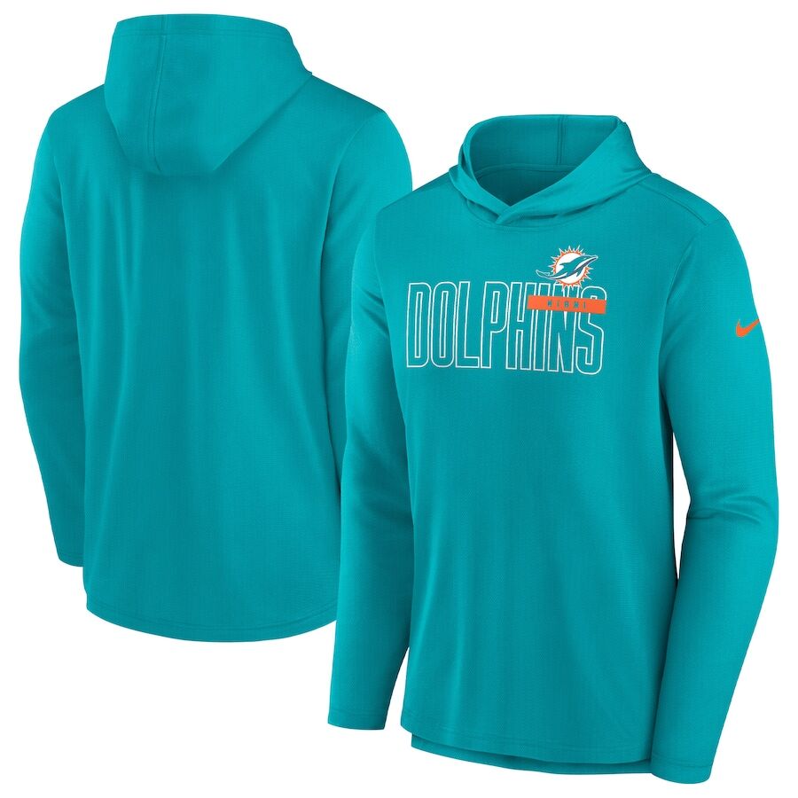 Men's Miami Dolphins Aqua Lightweight Performance Hooded Long Sleeve T-Shirt Men's Miami Dolphins Aqua Lightweight Performance Hooded Long Sleeve T-Shirt